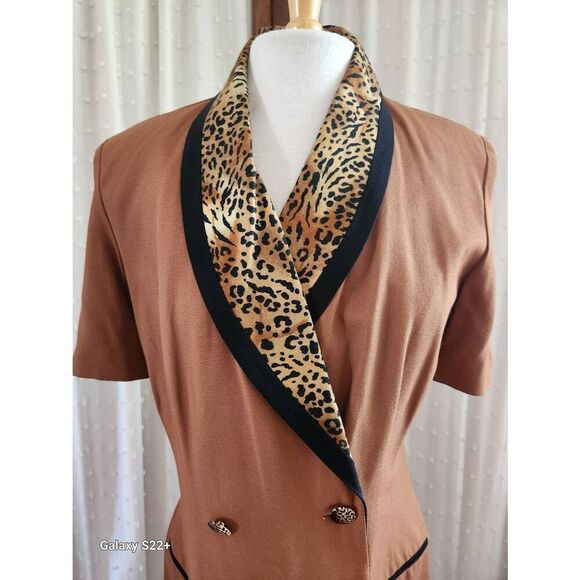 Danny & Nicole double breasted dress w animal leopard print collar - Picture 12 of 12